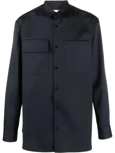 Jil Sander Lightweight Wool Gabardine Shirt In Blue