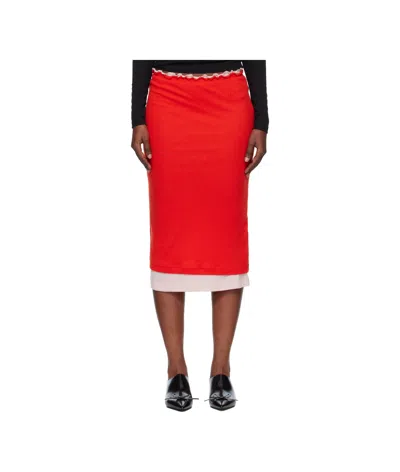 Jil Sander Lightweight Wool Layered Midi Skirt In Red