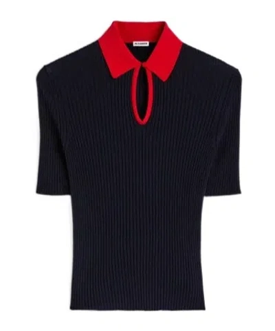 Jil Sander Lightweight Wool Polo T-shirt In Black
