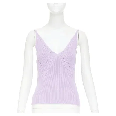 Pre-owned Jil Sander Lilac Purple Chevron Pointelle Ribbed Knit V Neck Tank Top Fr32 Xxs