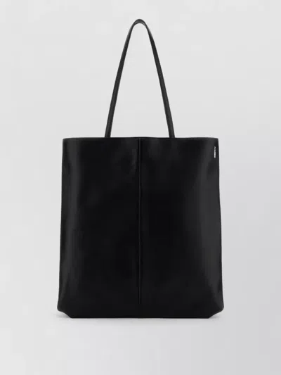 Jil Sander Linea Leather Shopping Bag Dual Handles In Black