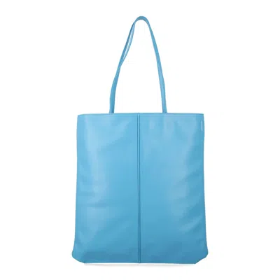 Jil Sander Linea Leather Tote In Blue