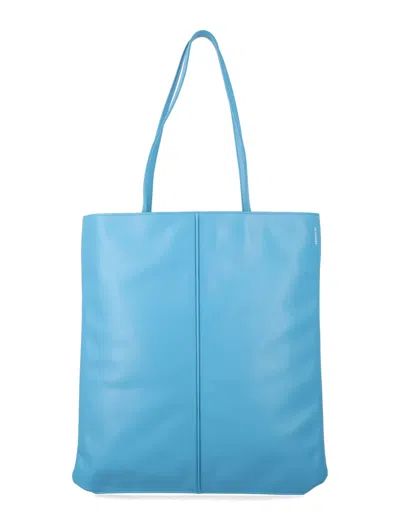 Jil Sander Linea Smooth Leather Central Piping Tote In Blue