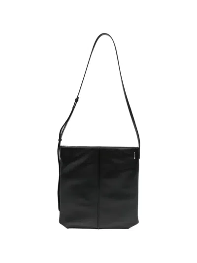 Jil Sander Linea Zip Leather Crossbody Bag In Black
