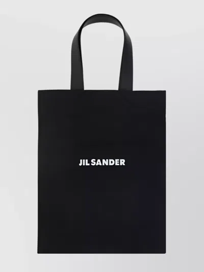Jil Sander Linen Blend Medium Logo-print Tote Bag In Black
