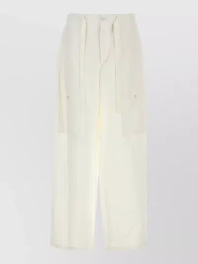 Jil Sander Linen Cargo Trousers Belt Loops Side Pockets In White