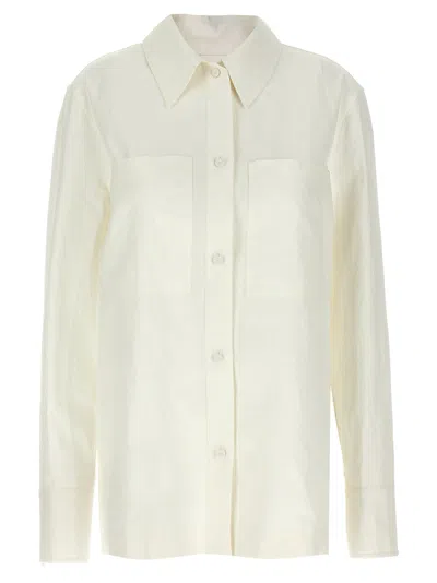 Jil Sander Comfort Fit Linen Shirt With Zip Closure In Animal Print