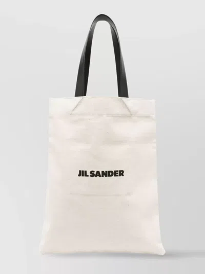 Jil Sander Linen Tote Bag Leather Handles