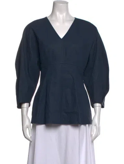 Pre-owned Jil Sander Linen V-neck Blouse In Blue