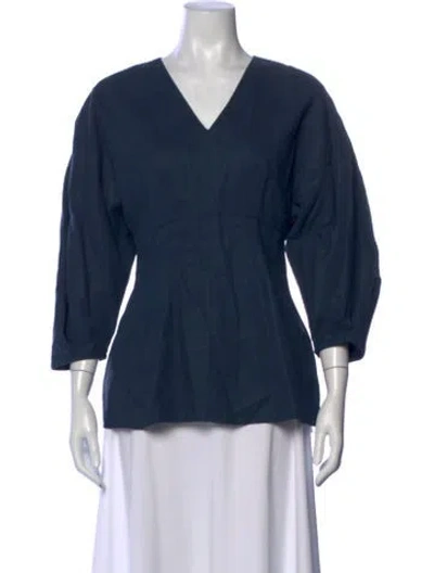 Pre-owned Jil Sander Linen V-neck Top In Blue