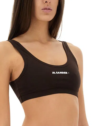 Jil Sander Logo Bikini Top In Brown
