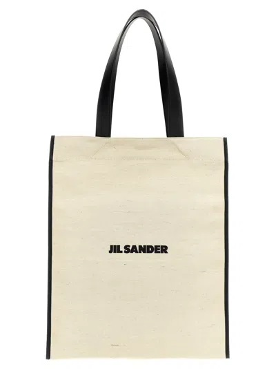 Jil Sander Logo Canvas Tote Bag In Cream