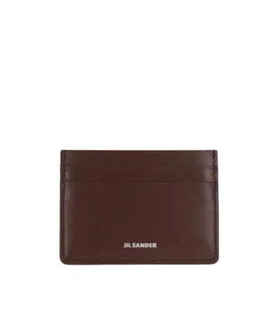 Jil Sander Logo Card Holder In Burgundy