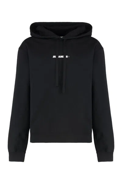 Jil Sander Logo Cotton Hoodie In Black