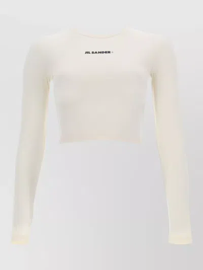 Jil Sander Logo Crew Neck Long Sleeve Crop Top In Neutral