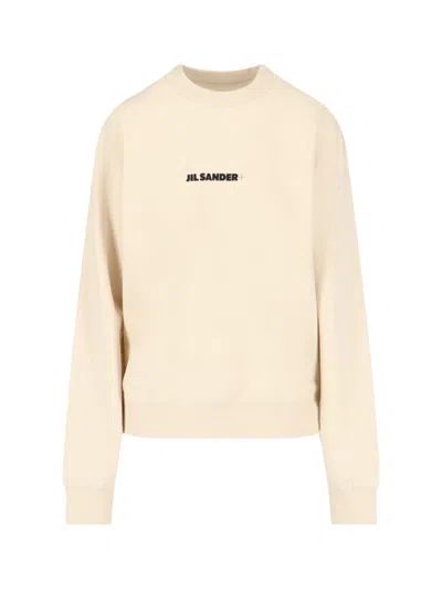 Jil Sander Logo Detail Cotton Sweatshirt In Cream