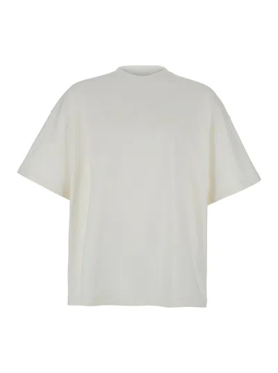 Jil Sander Logo Crewneck T-shirt In Cotton With Oversized Fit In White