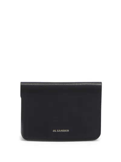 Jil Sander Calf Leather Wallet With Printed Logo On The Front In Black