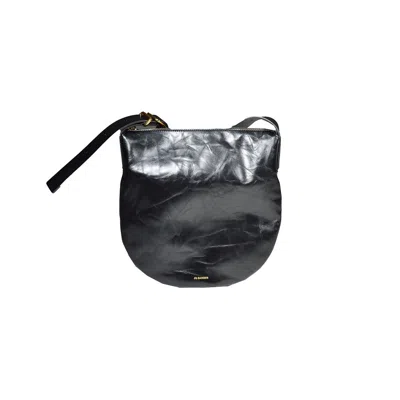 Jil Sander Logo Detailed Small Moon Shoulder Bag In Nero