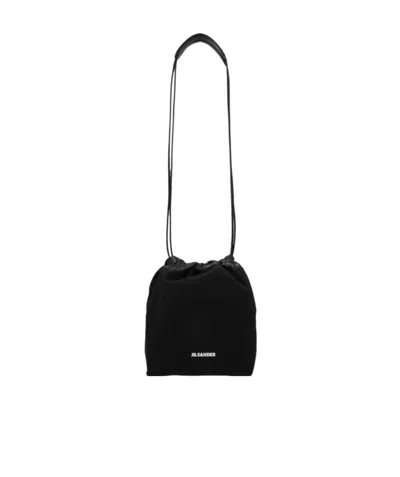 Jil Sander Logo Drawstring Shoulder Bag In Black
