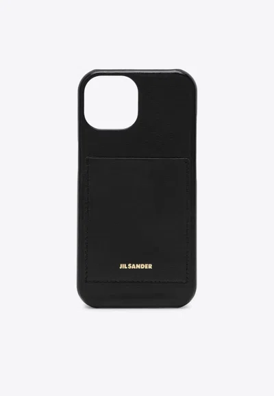 Jil Sander Logo Embossed Iphone 15 Leather Case In Black