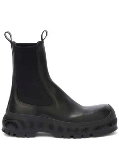 JIL SANDER LOGO-EMBOSSED LEATHER BOOTS
