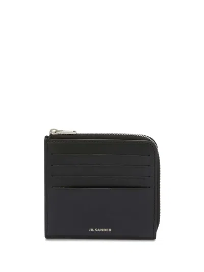 Jil Sander Logo-embossed Leather Card Slot Wallet In 黑色