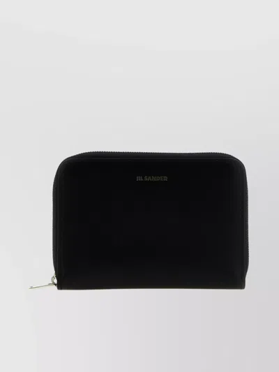 Jil Sander Logo Embossed Leather Zip Wallet In Black