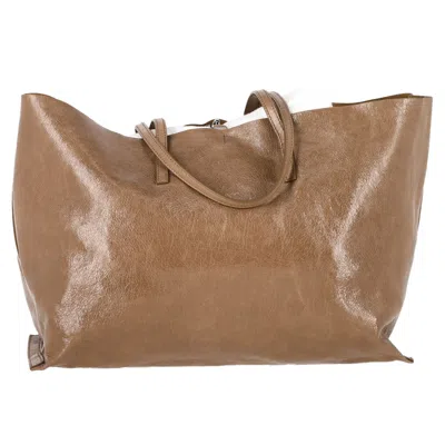 Jil Sander Logo-embossed Shopper Tote Bag In Brown Leather