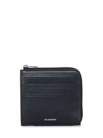 Jil Sander Logo Embossed Zipped Wallet In Black