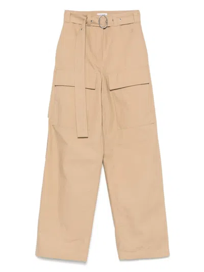 Jil Sander Logo-embroidered Cargo Trousers In Brown