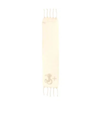 Jil Sander Logo-embroidered Fringed Scarf In Gray