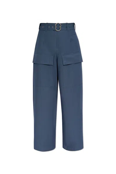 Jil Sander Logo Embroidered Loose Fit Trousers In Blue