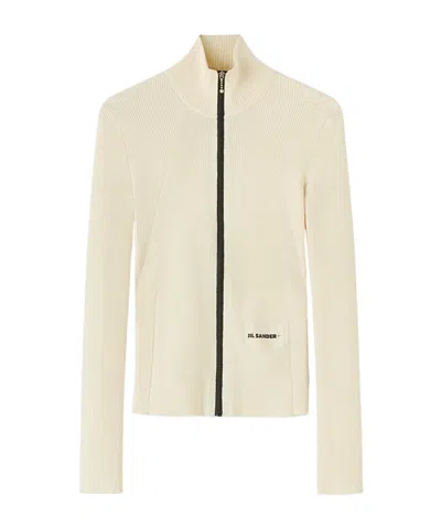 Jil Sander Logo-embroidered Ribbed-knit Cardigan In Nude
