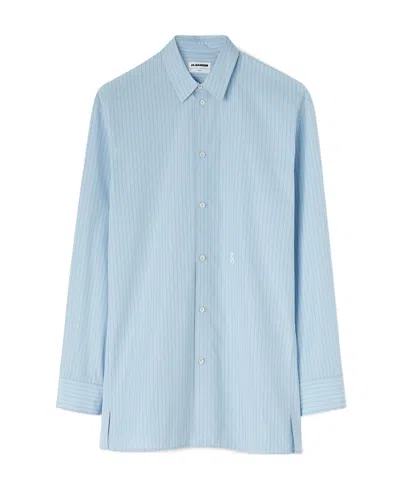 Jil Sander Logo-embroidered Stripe-print Cotton Shirt In Blue