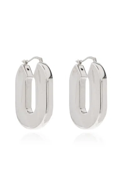 Jil Sander Logo Engraved Hoop Earrings In Silver