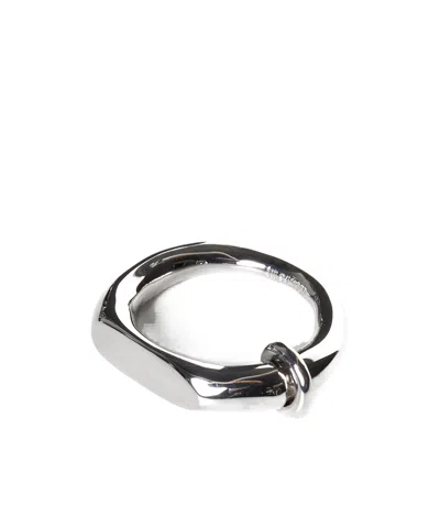 Jil Sander Logo-engraved Ribbed-detail Ring In White