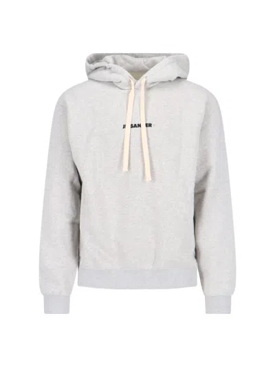 JIL SANDER JIL SANDER LOGO HOODED SWEATSHIRT – GREY