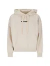 Jil Sander Logo Cotton Hoodie With Drawstring Hood In Beige