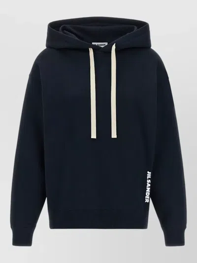 Jil Sander Logo Hoodie Long Sleeves Drawstring Hood In Black