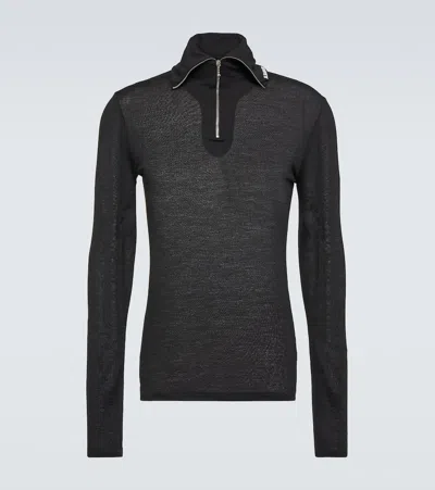 Jil Sander Logo Jersey Half-zip Sweater In Black