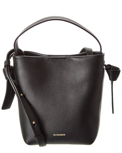 Jil Sander Logo Leather Bucket Bag In Black