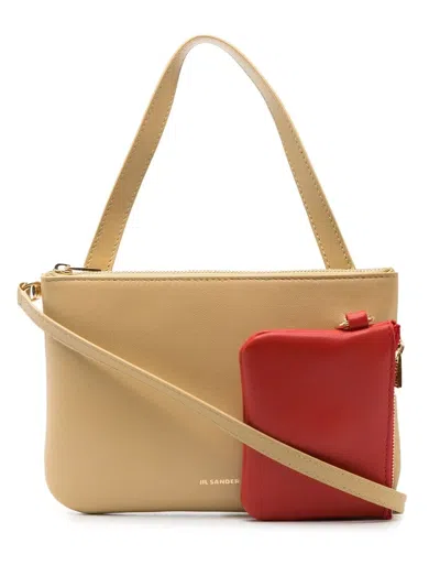 Jil Sander Logo-lettering Leather Crossbody Bag In Beis