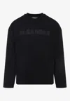 Jil Sander Men Black Long Sleeve T-shirt With Front Logo Print In Cotton Man In Blue