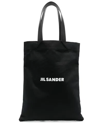 Jil Sander Men's Black Logo Print Tote Handbag For Spring/summer 2024