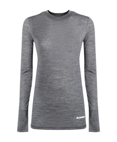 Jil Sander Logo Long Sleeve T-shirt In Gray