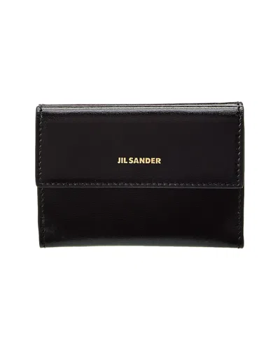 Jil Sander Logo Mini Leather French Wallet In Black