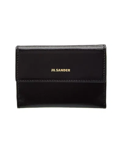 Jil Sander Logo Mini Leather French Wallet In Black