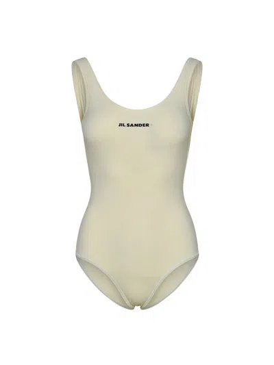 Jil Sander Logo One-piece Swimsuit In Size S In Neutral
