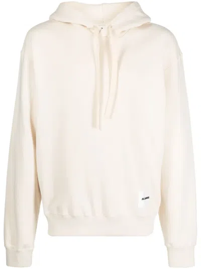 Jil Sander Logo-patch Cotton Hoodie In Beige